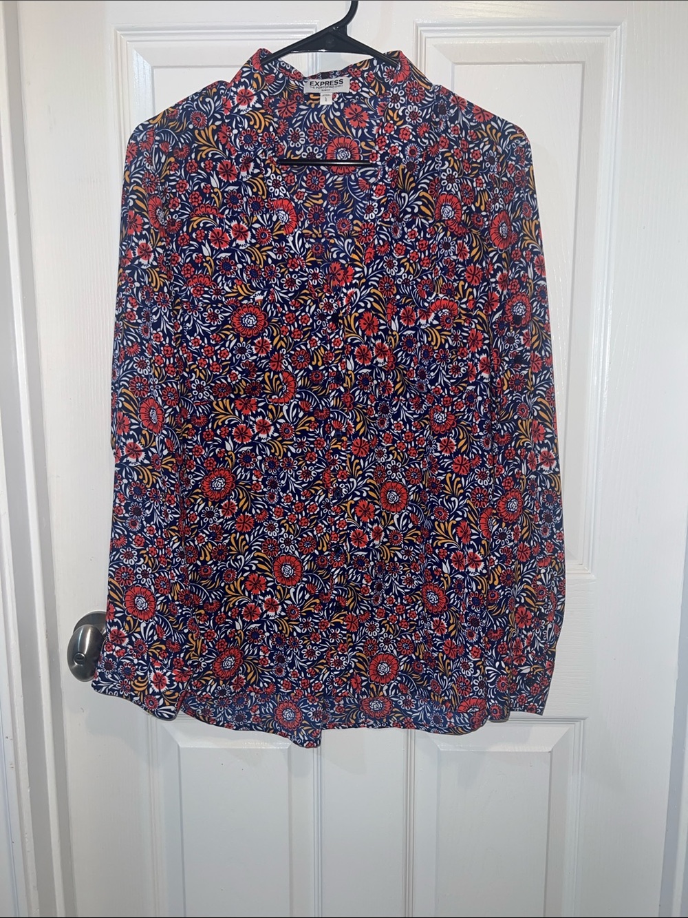 Express Floral Portofino blouse in Navy, Red and Yellow